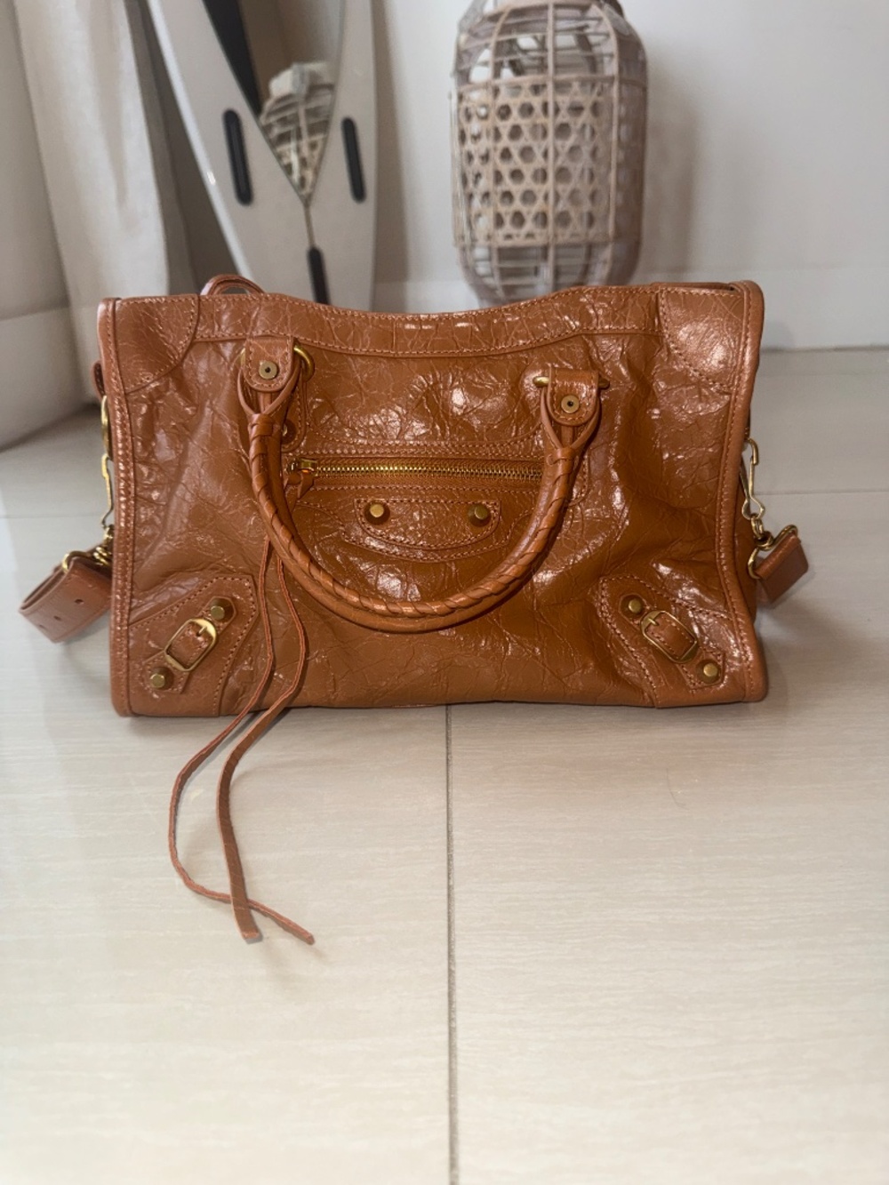 2026 Balenciaga Mini Le City Crinkle Leather Top Handle Bag